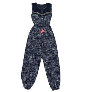 Japna Girls Jumpsuit Size 7 Blue Multi Sleeveless Button Front Pantsuit